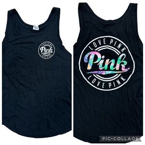 VS PINK Black Love Pink Tank Top Medium